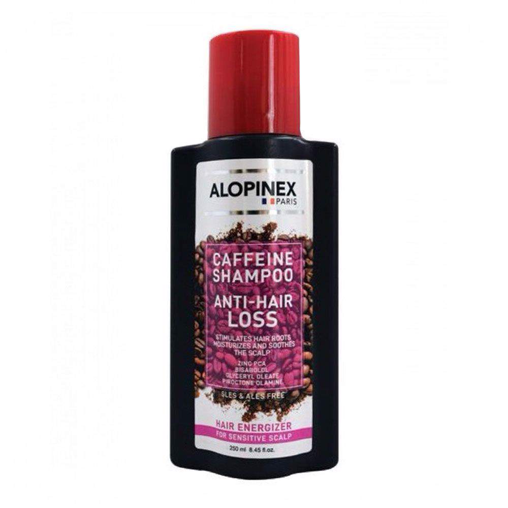 شامپو ملایم کافئین تقویت کننده مو مناسب پوست سر حساس آلوپینکس